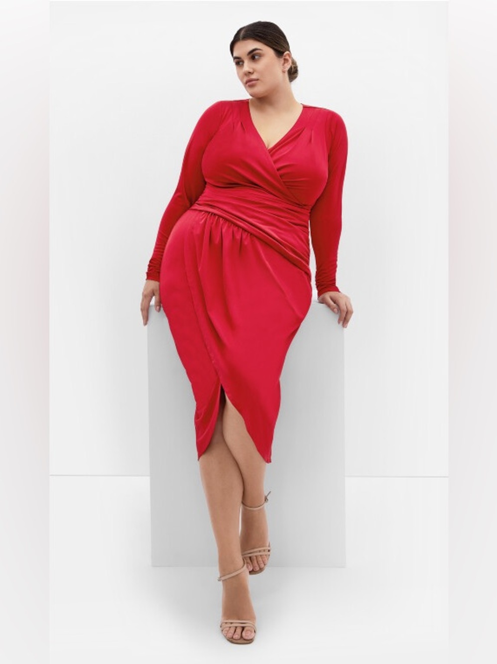 City Chic Marissa Red Wrap-Front Long Sleeve Dress size 18W  (M) NWT